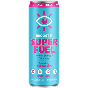 Super Fuel Sparkling Natural Energy Drink - Blue Raspberry (12 Drinks / 11.5 Fl. Oz. Each)