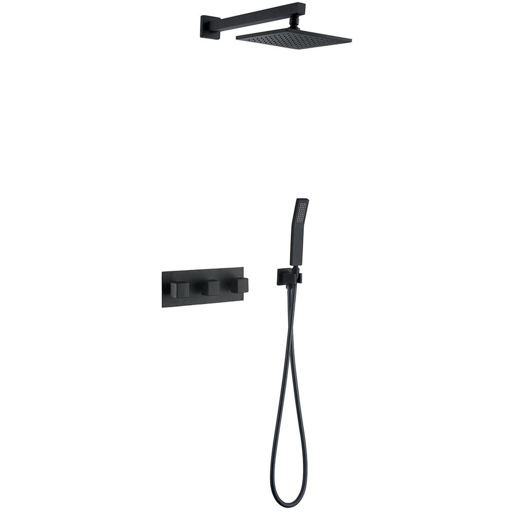 Parrot Uncle Talmadge Single-Handle Shower 1-Spray Square High Pressure Shower Head with Rough-in Valve in Matte Black