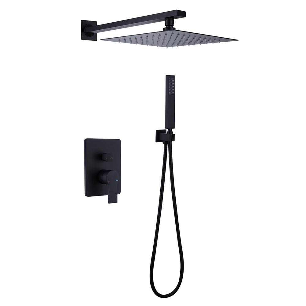 Parrot Uncle Trinidad 1-Spray Square High Pressure Wall Bar Shower Kit with Hand Shower in Matte Black