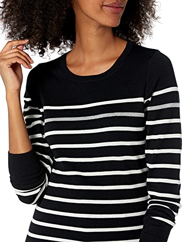 Amazon Essentials Women's Long-Sleeve Lightweight Crewneck Sweater Available in Plus Size  Black Grey White Stripe  Medium thumbnail