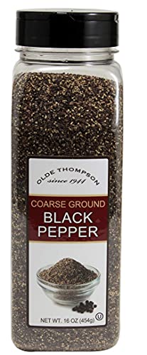 Olde Thompson Black Pepper Coarse Ground, Club Size 16 Oz. Ideal for Encrusting Pork Chops , Steak and Fish