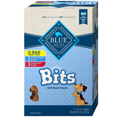 Blue Buffalo Bits Soft Dog Treats for Training Variety Pack  Made with Natural Ingredients Enhanced with DHA  11-oz. Bags (2 of Each Flavor)