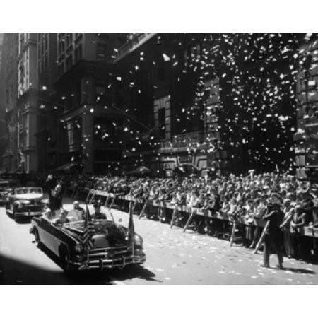 High Angle View of Cars at a Parade Parade for General James Alward Van Fleet Commander of the Eighth Army 1953 Canvas Art - (24 X 36)