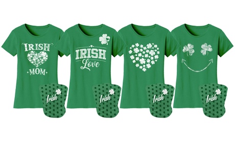 Women's Kelly Green Luck of the Irish Mom St. Patrick's Day TShirts with Gaiter (7287)