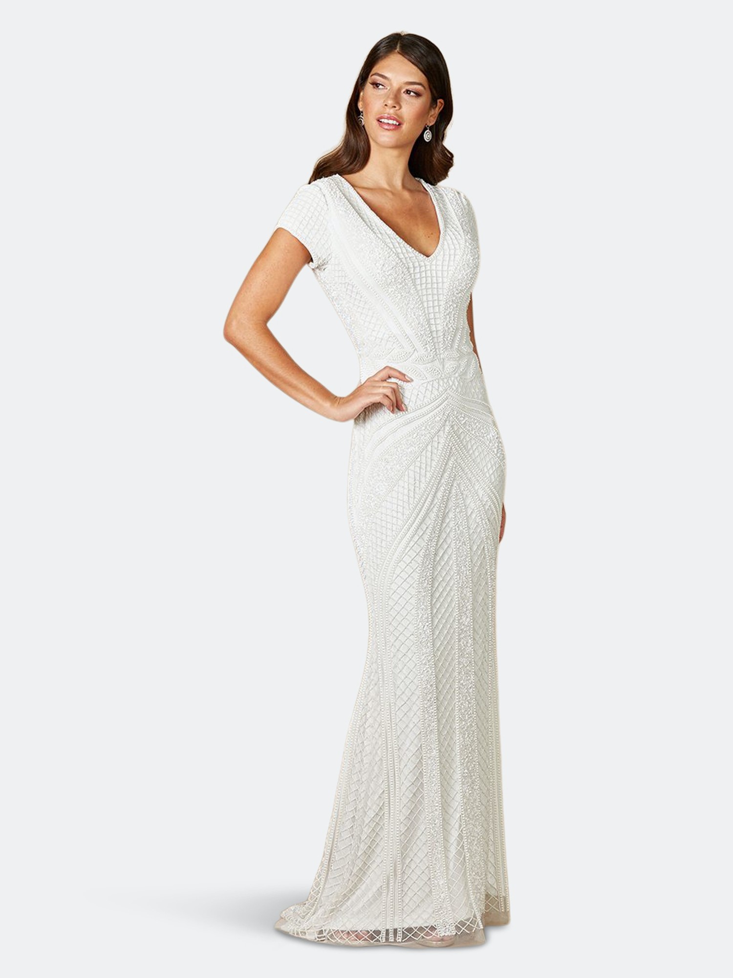 Lara 51082- Short Sleeve Beaded Bridal Gown - 10 - Also in: 6, 14, 12, 20, 8, 16