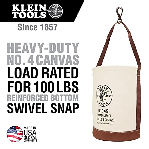 Klein Tools 5104S Canvas Bucket, Tool Bucket Made with No. 4 Canvas and Leather Bottom, with Swivel Snap Hook Included, 100-Pound Load Rated thumbnail