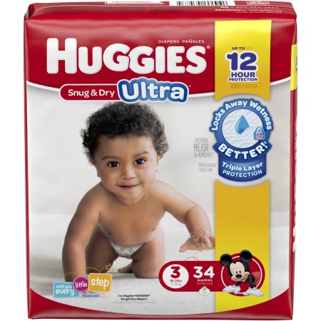 HUGGIES Snug & Dry Ultra Diapers, Size 3, 34 Diapers