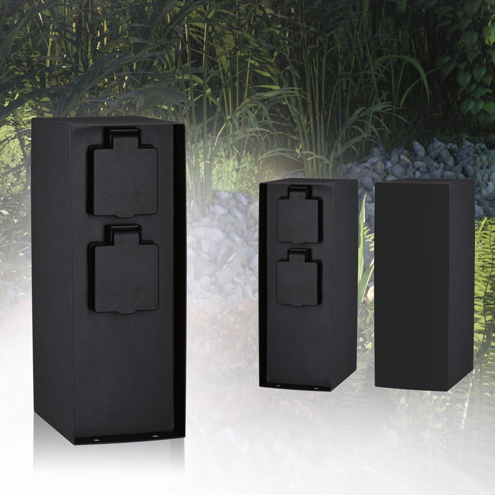 Rio 94657 Outdoor Light Socket Column 2-Way IP44 Square Max. 3,650 W Anthracite Power in the Garden Metal Distributor, Charcoal