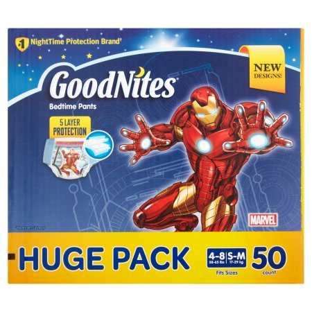 GoodNites Marvel S-M 4-8 38-65 Lbs Bedtime Pants, 50 Count
