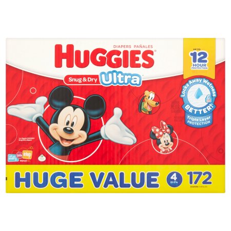 HUGGIES Snug & Dry Ultra Diapers, Size 4, 172 Diapers