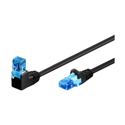 Netzwerk Patchkabel CAT6a 1x 90° Gewinkelt, U/UTP, Schwarz
