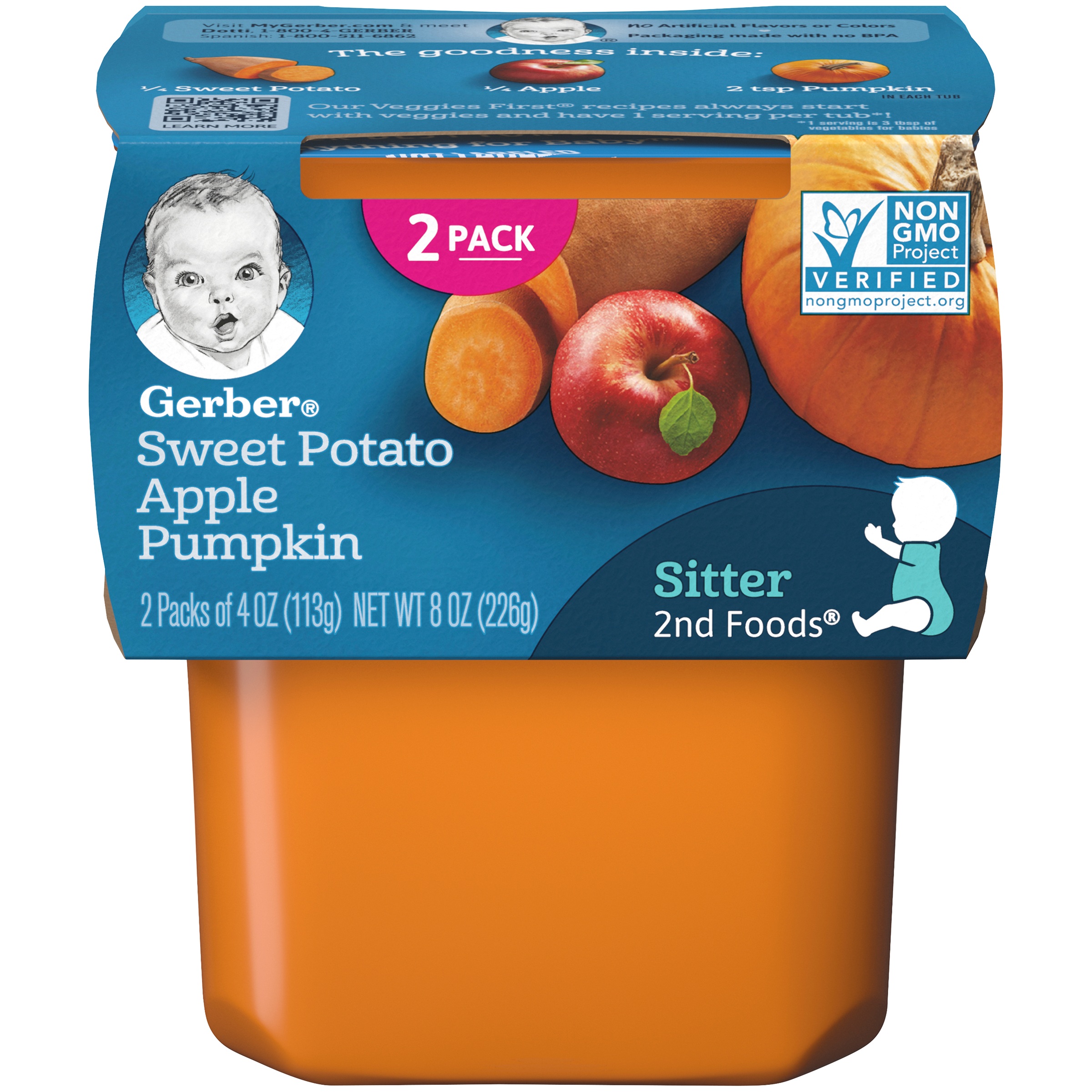Gerber 2nd Foods Natural for Baby Veggie Power Baby Food  Sweet Potato Apple Pumpkin  4 Oz Tubs (16 Pack)