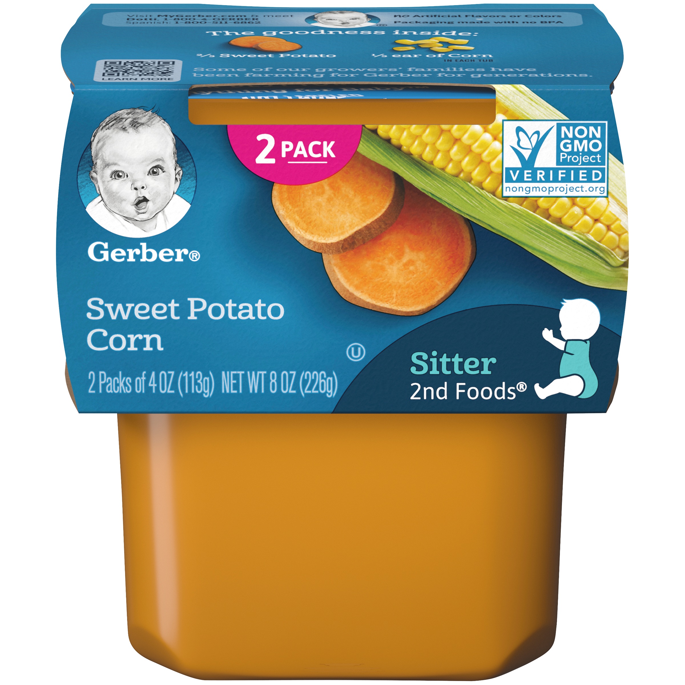 Gerber 2nd Foods Natural for Baby Veggie Power Baby Food  Sweet Potato Corn  4 Oz Tubs (16 Pack)