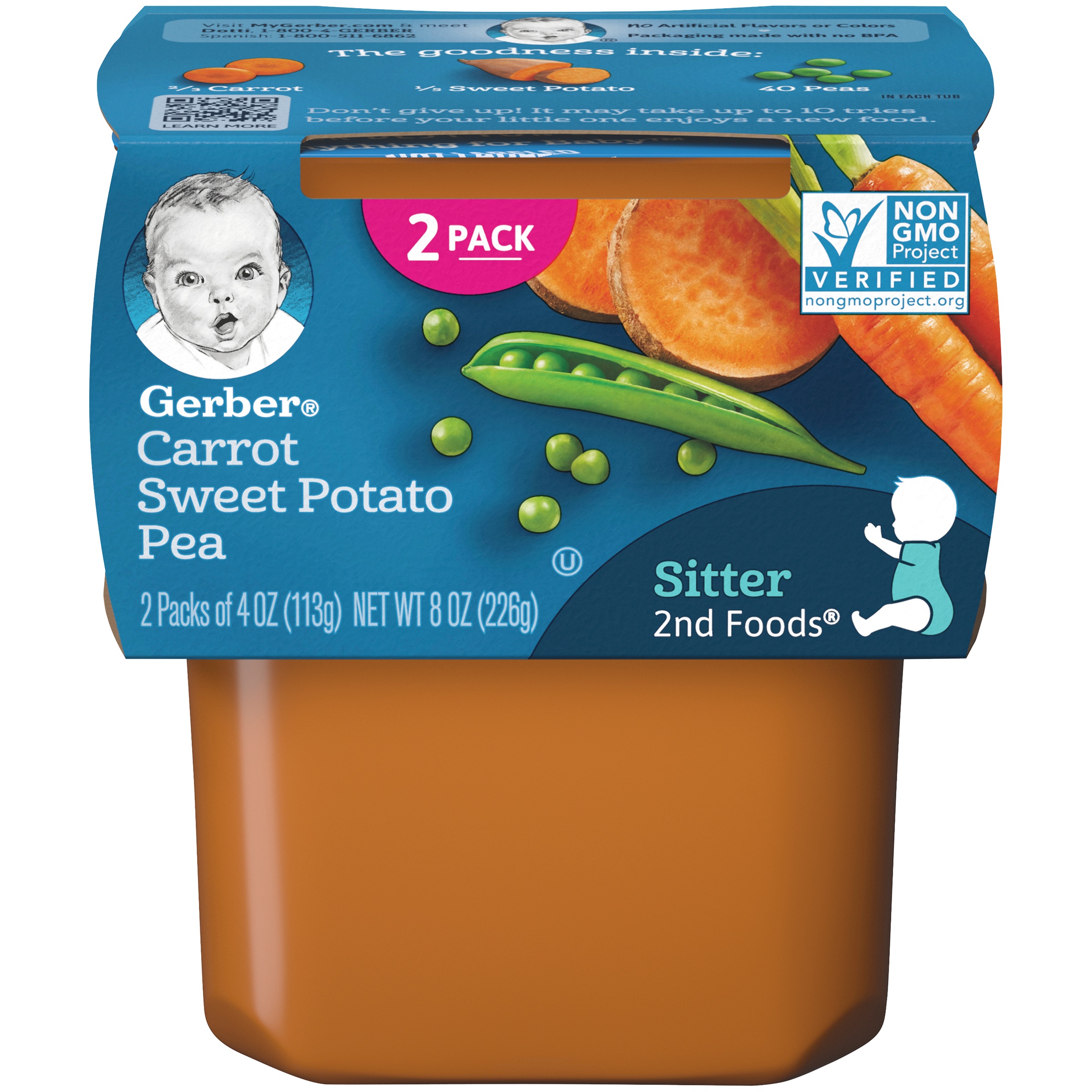 Gerber 2nd Foods Natural for Baby Veggie Power Baby Food  Carrot Sweet Potato Pea  4 Oz Tubs (16 Pack)