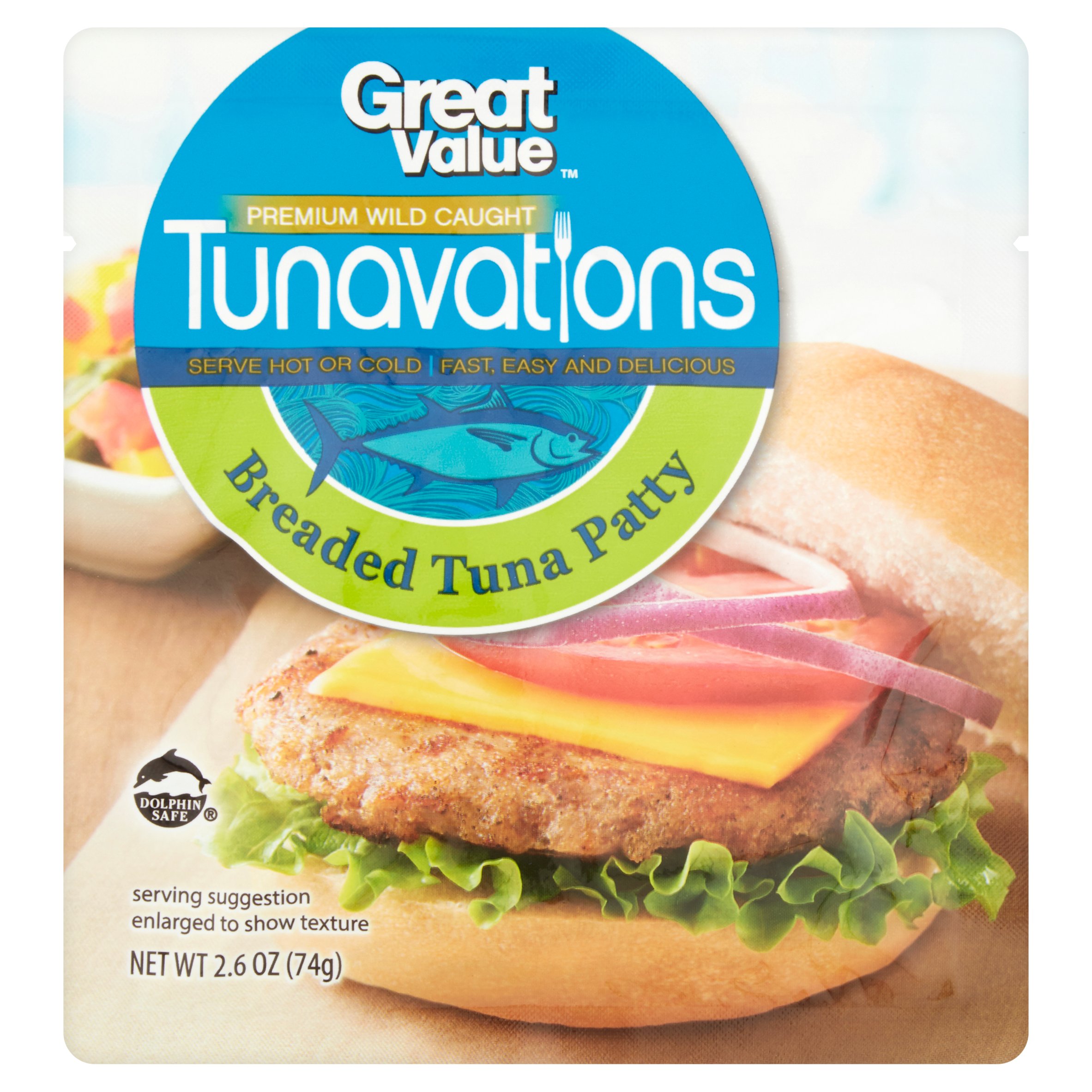 Great Value Premium Wild Caught Tunavations Breaded Tuna Patty, 2.6 Oz