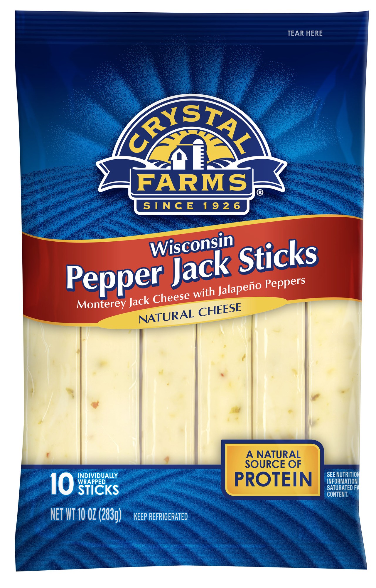 Wisconsin Pepper Jack Monterey Jack Cheese with Jalapeno Peppers Sticks, Pepper Jack