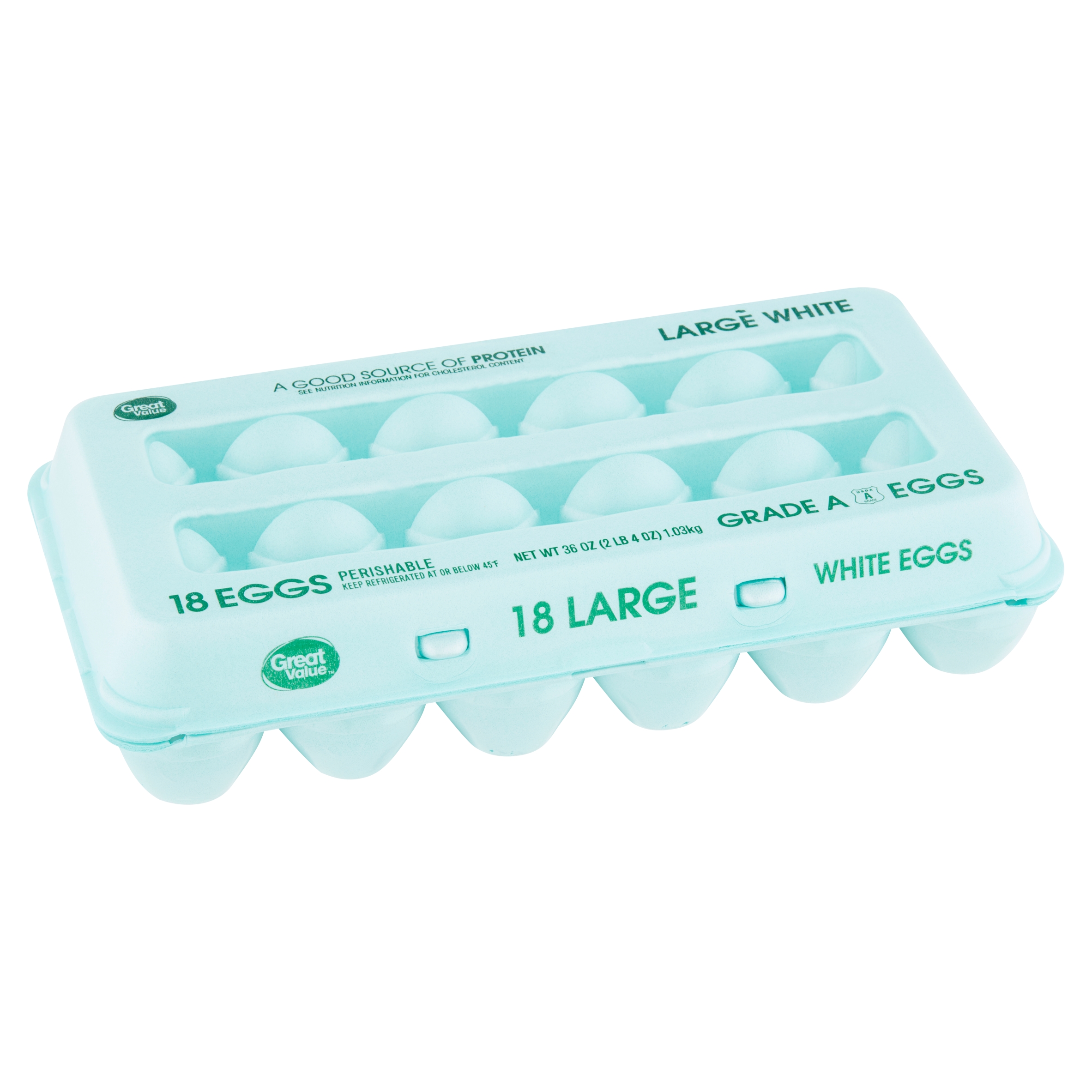 Great Value Large White Eggs, 18 Count, 36 Oz