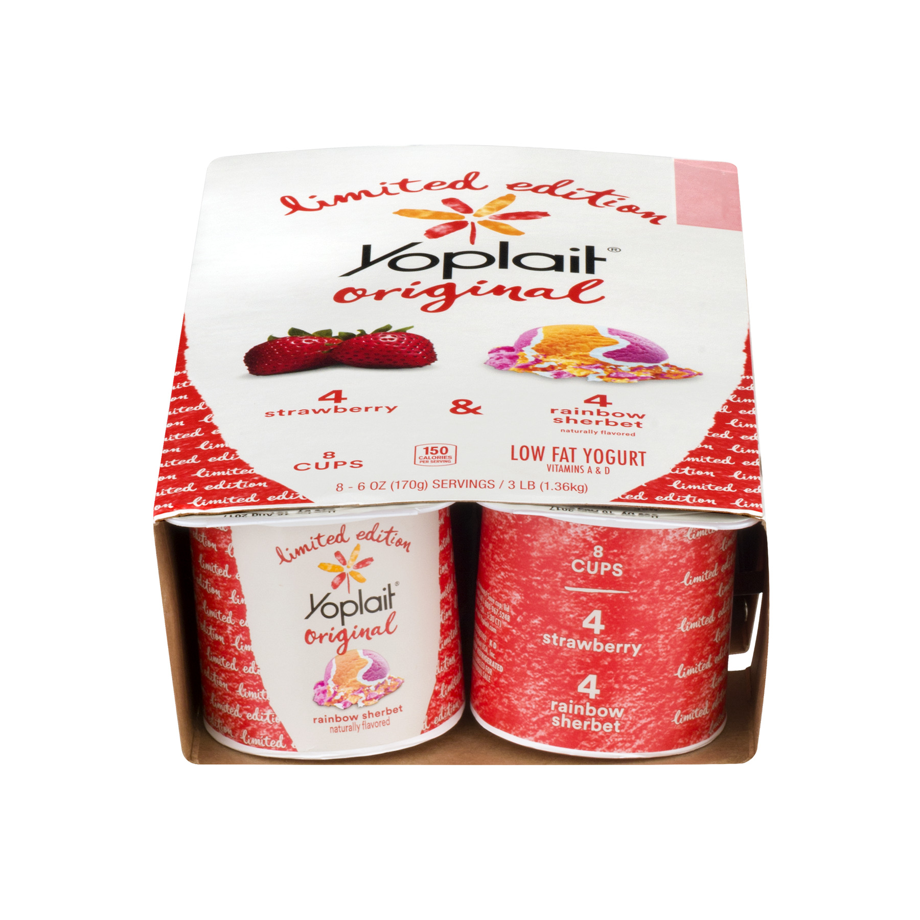Yoplait Original Limited Edition Strawberry And Rainbow Sorbet Yogurt, 6 Oz., 8 Count