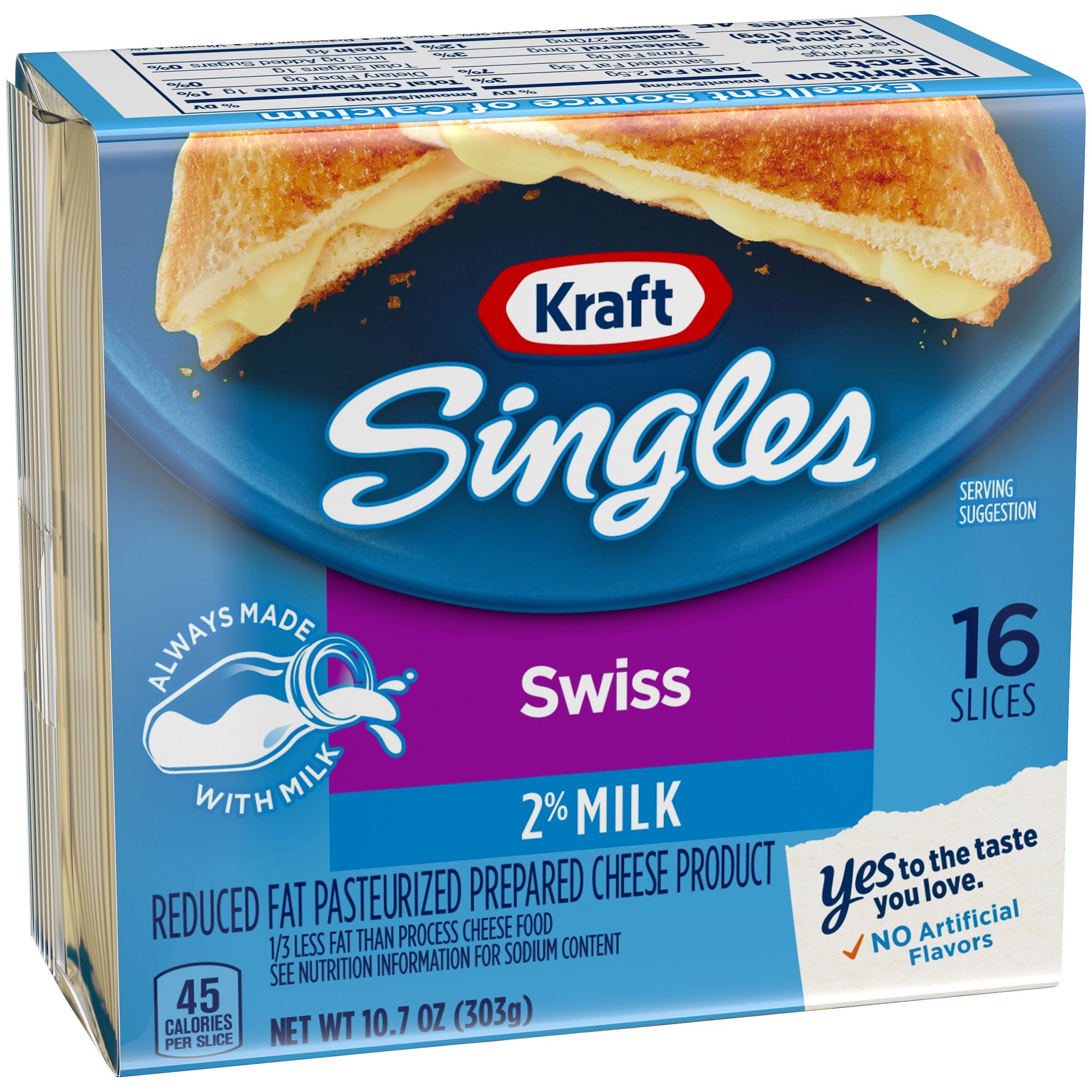 Kraft Singles Cheese Slices, 2% Milk Reduced Fat Swiss Cheese, 16 Ct - 10.7 Oz Wrapper