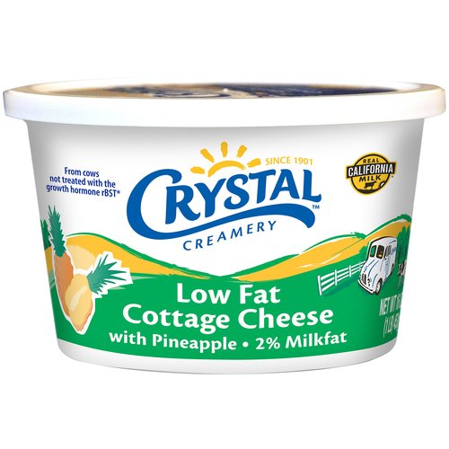 Crystal Creamery Low Fat Cottage Cheese with Pineapple, 8 Oz.