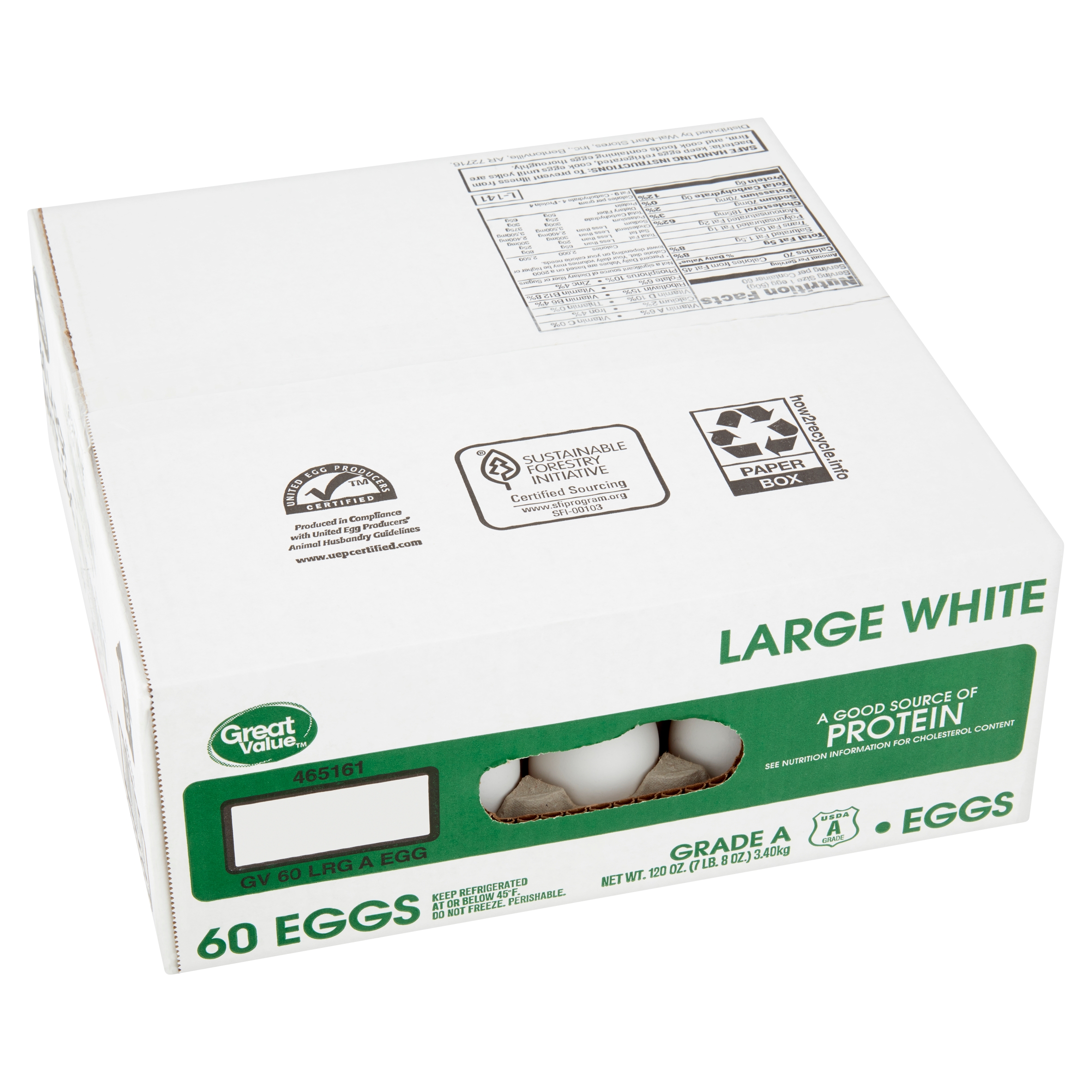 Great Value Large White Eggs, 60 Count, 120 Oz