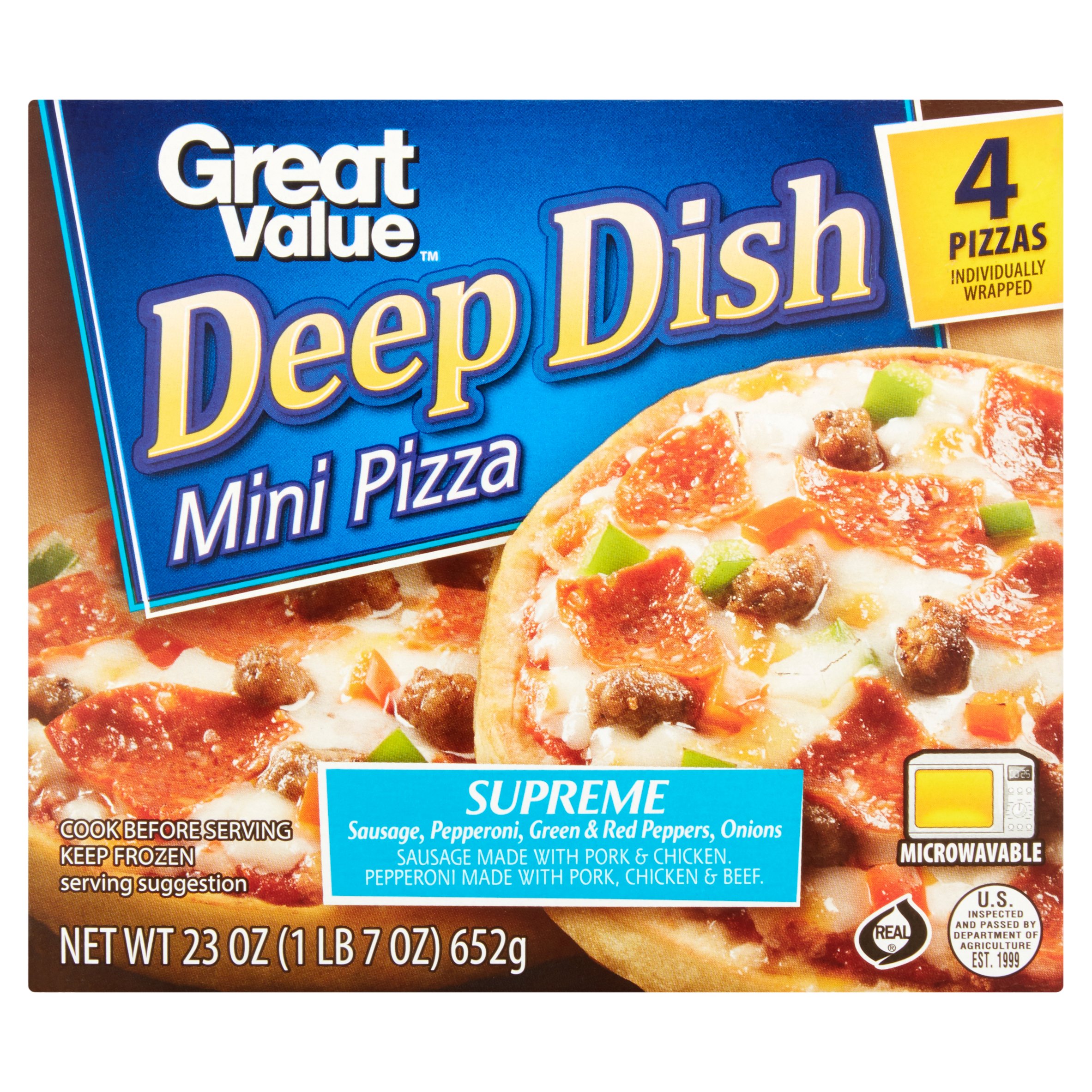 Great Value Supreme Pizza, Deep Dish, Mini, 23 Oz, 4 Count Image