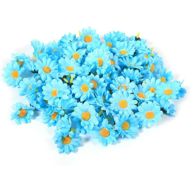 100 PCS Gerbera Daisy Fleurs Artificielles Tissu Fleurs Têtes Pour DIY La Fête De Mariage Bricolage Décoration Artisanat(Bleu Clair)