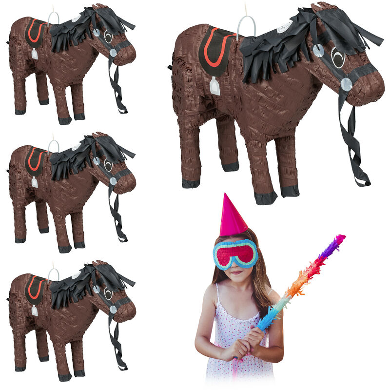 Pinata Cheval, En Lot De 4, Pour Enfants, à Remplir Soi-même, Anniversaire, Scolarisation, Poney, Marron thumbnail