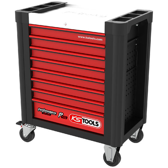 KSTOOLS® - PERFORMANCEplus P10 SCHWARZ/ROT Werkstattwagen Mit 8 Schubladen