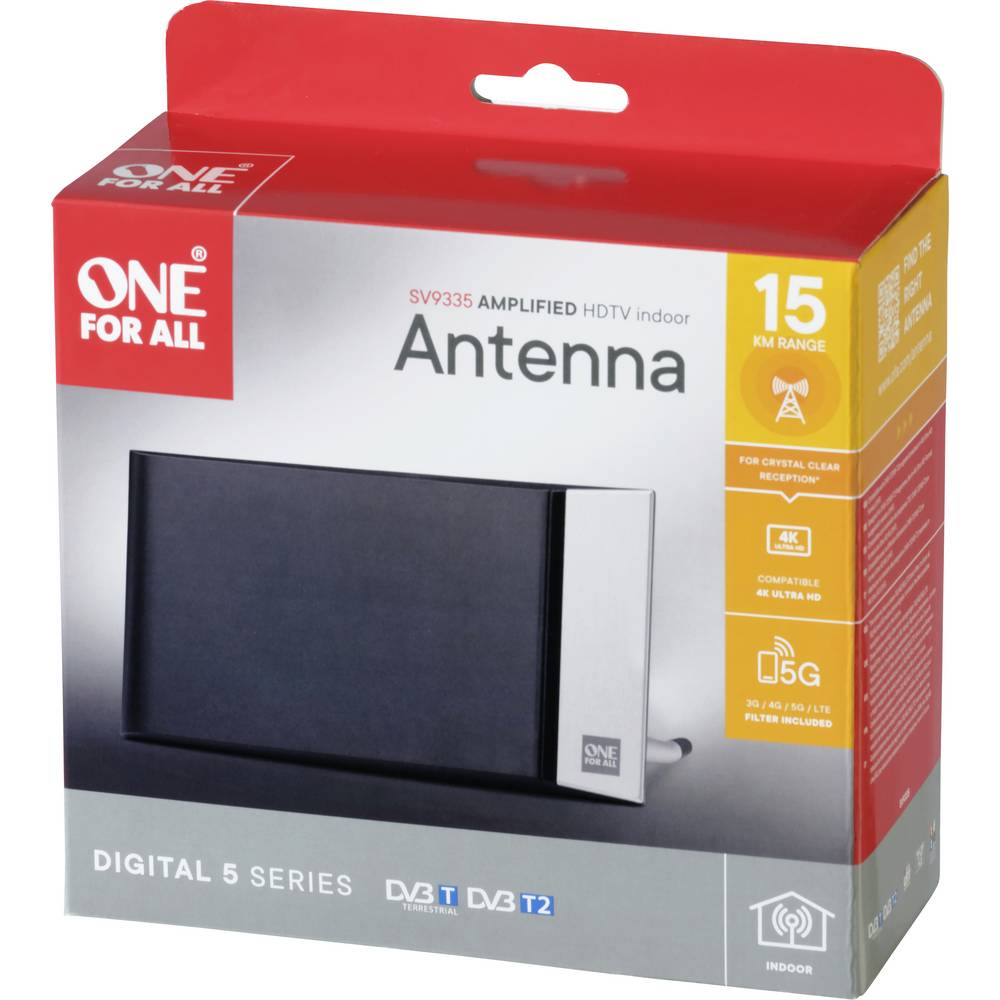 One for All SV 9335 - Indoor - Schwarz - 1,5 M - DVB-T,DVB-T2 - 15000 M - 1 Stück(e) (SV9335-5G)