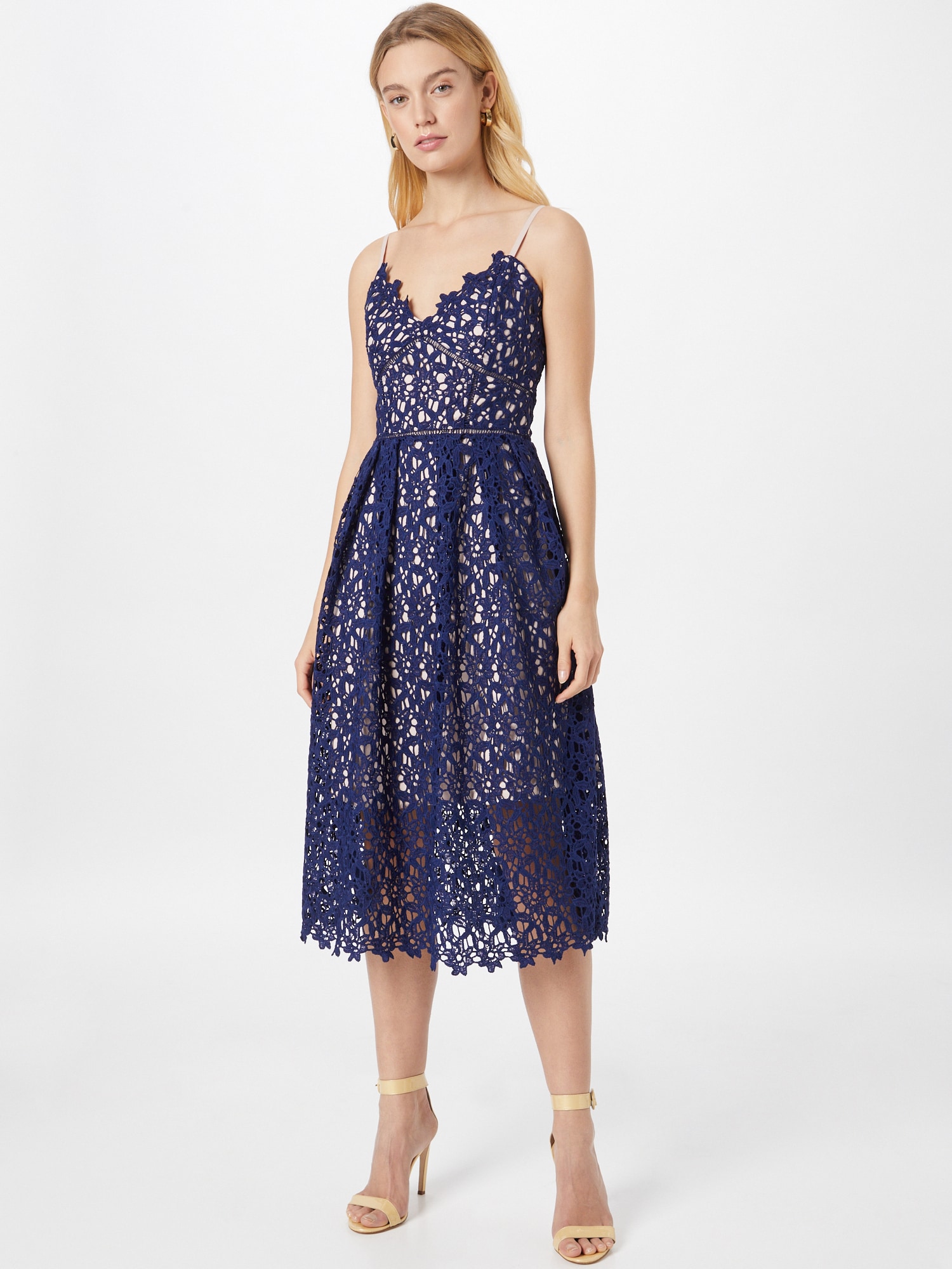Chi Chi Cami Premium Lace MIDI Dress in Navy in Blue, Size 16 thumbnail