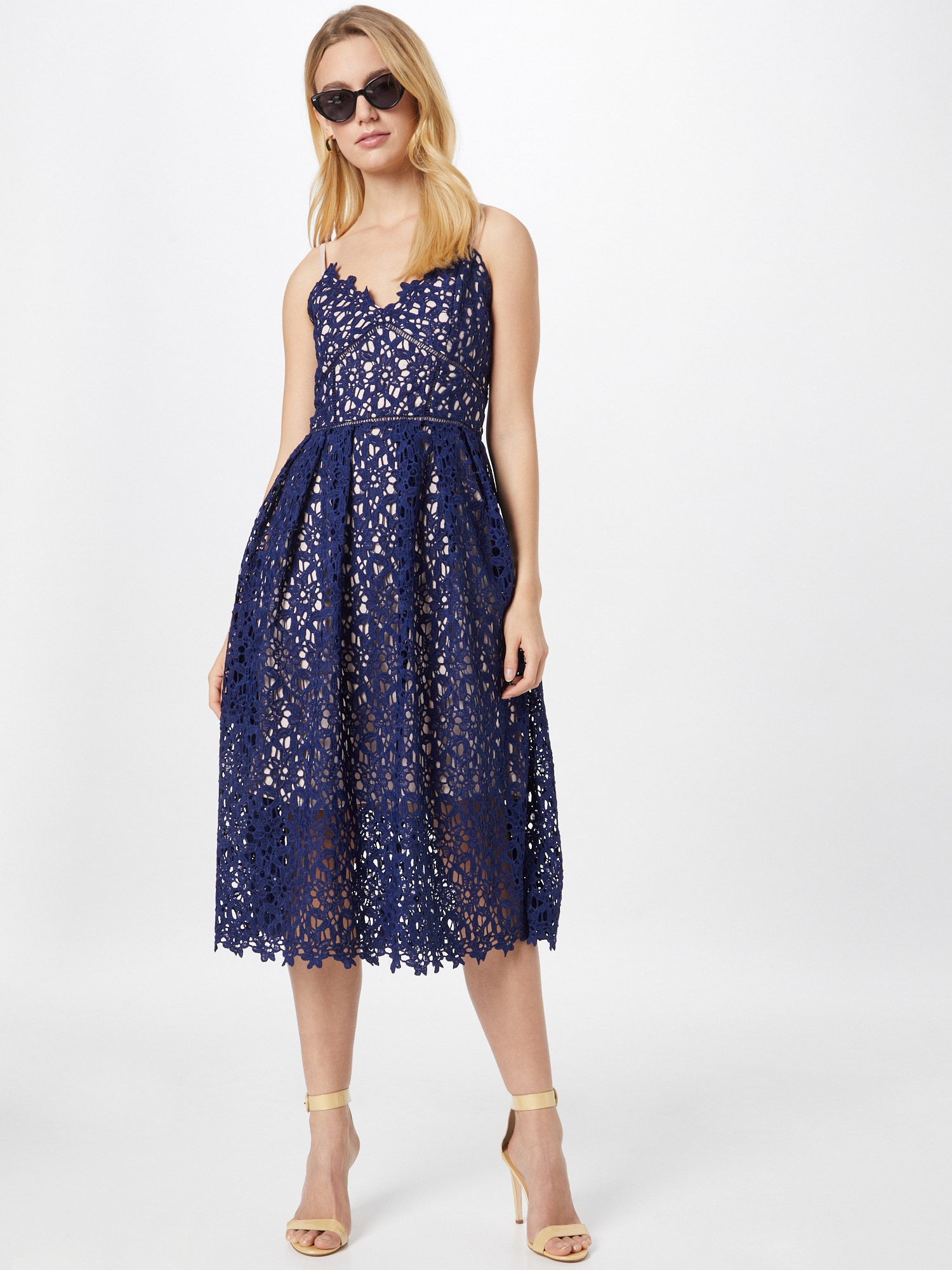 Chi Chi Cami Premium Lace MIDI Dress in Navy in Blue, Size 16 thumbnail
