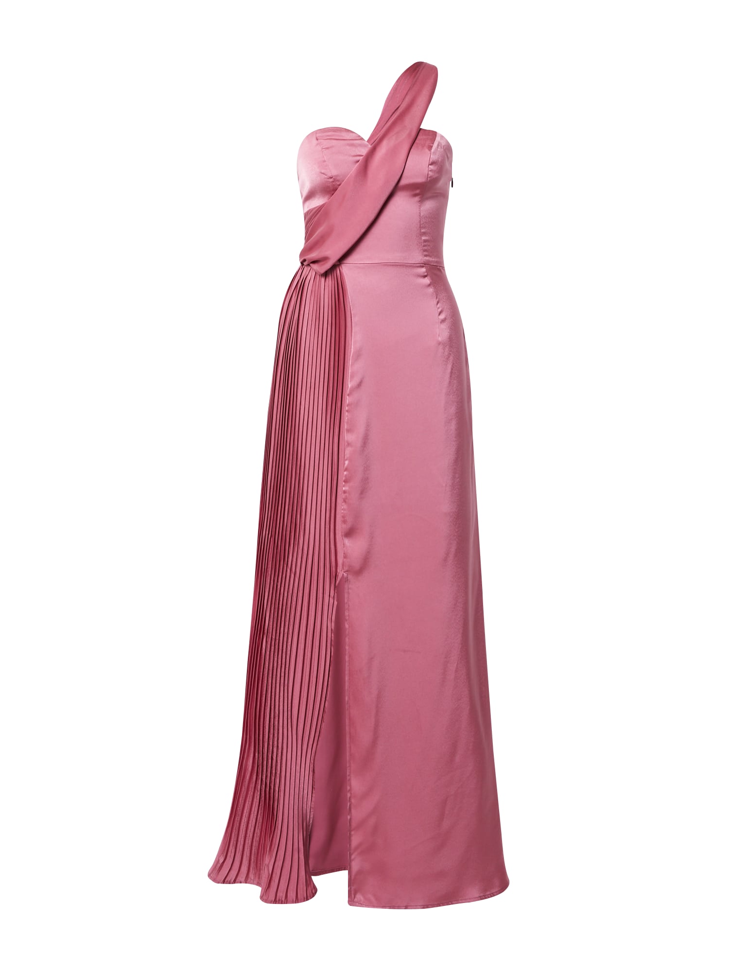 Chi Chi Pleated Satin One Shoulder Bridesmaid Maxi Dress in Pink, Size 16