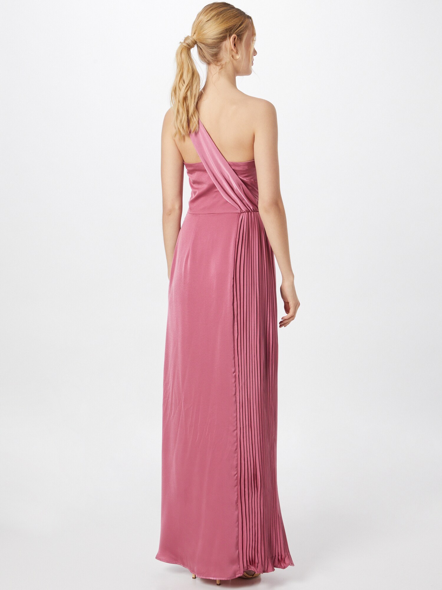 Chi Chi Pleated Satin One Shoulder Bridesmaid Maxi Dress in Pink, Size 16 thumbnail