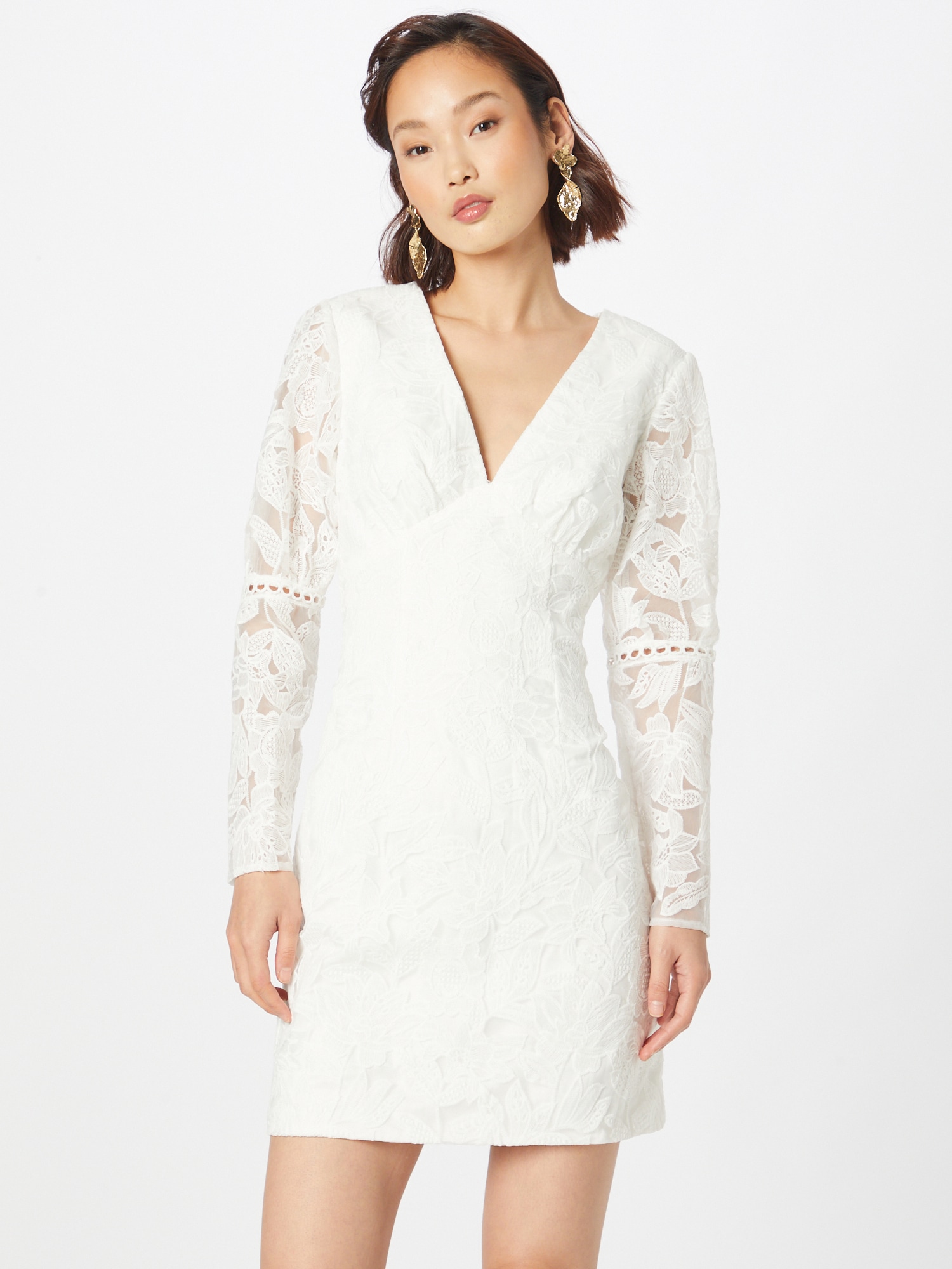 Chi Chi V Neck Long Sleeve Mini Dress in White, Size 16 thumbnail