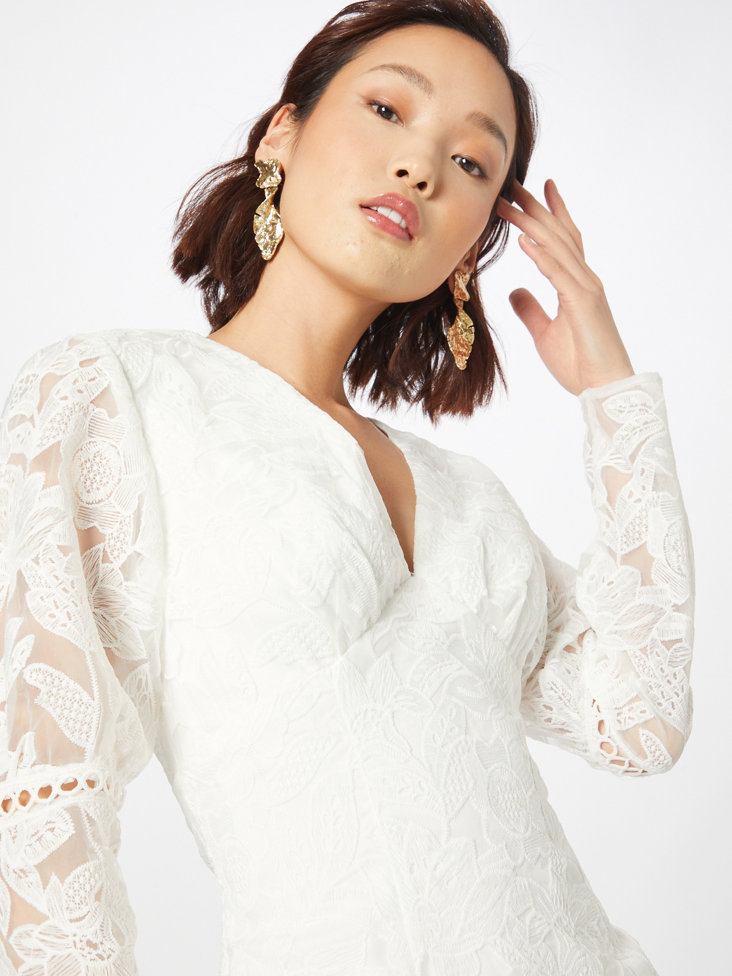 Chi Chi V Neck Long Sleeve Mini Dress in White, Size 16 thumbnail