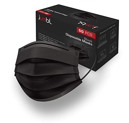 Photo 1 of Black Disposable Face Mask (50 Face Masks) 3-Ply Breathable Comfortable Nose/Mouth Coverings for Home & Office | Elastic Ear Loop 3-Layer Safety Shield