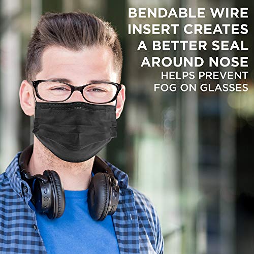 Photo 1 of Black Disposable Face Mask (50 Face Masks) 3-Ply Breathable Comfortable Nose/Mouth Coverings for Home & Office | Elastic Ear Loop 3-Layer Safety Shield