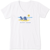 Life Is Good Women's Golden Happy Hour Crusher Vee Short Sleeve T-Shirt in Cloud White Size Medium | 100% Cotton thumbnail