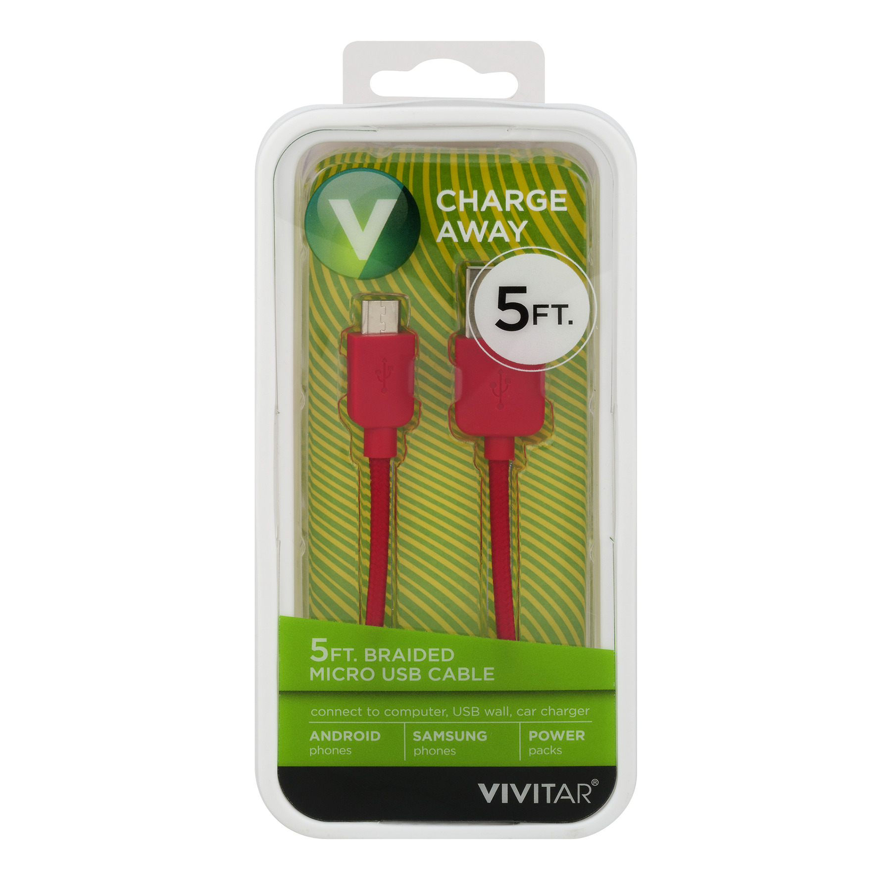 Vivitar Charge Away 5ft Braided Micro USB Cable, 1.0 CT