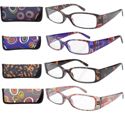 4-Pack Spring Hinge Beautiful Colors Reading Glasses Women +1.0