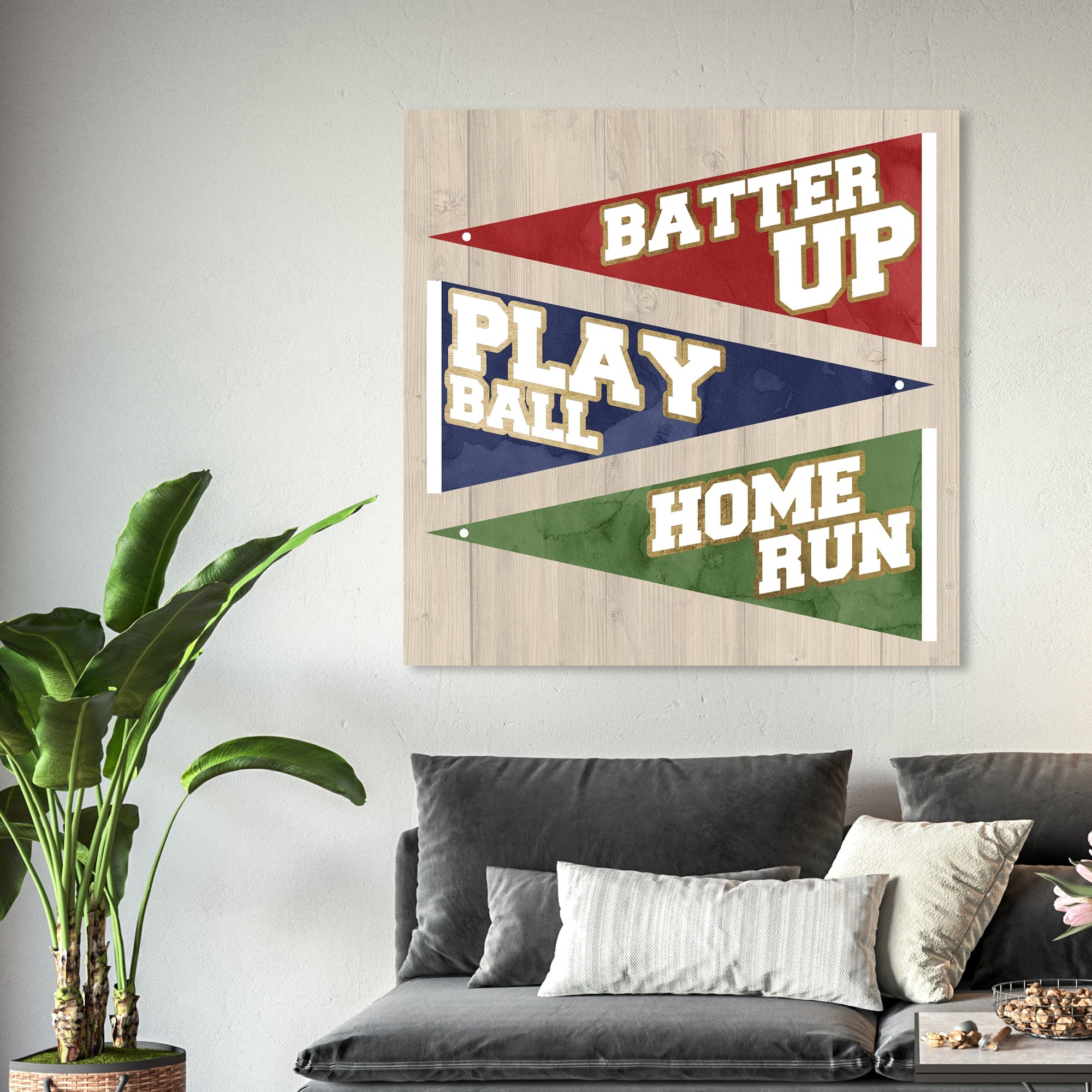Oliver Gal Sports and Teams Wall Art Canvas Prints 'TBD Sports Flag Baseball Border' Baseball - Red, Blue