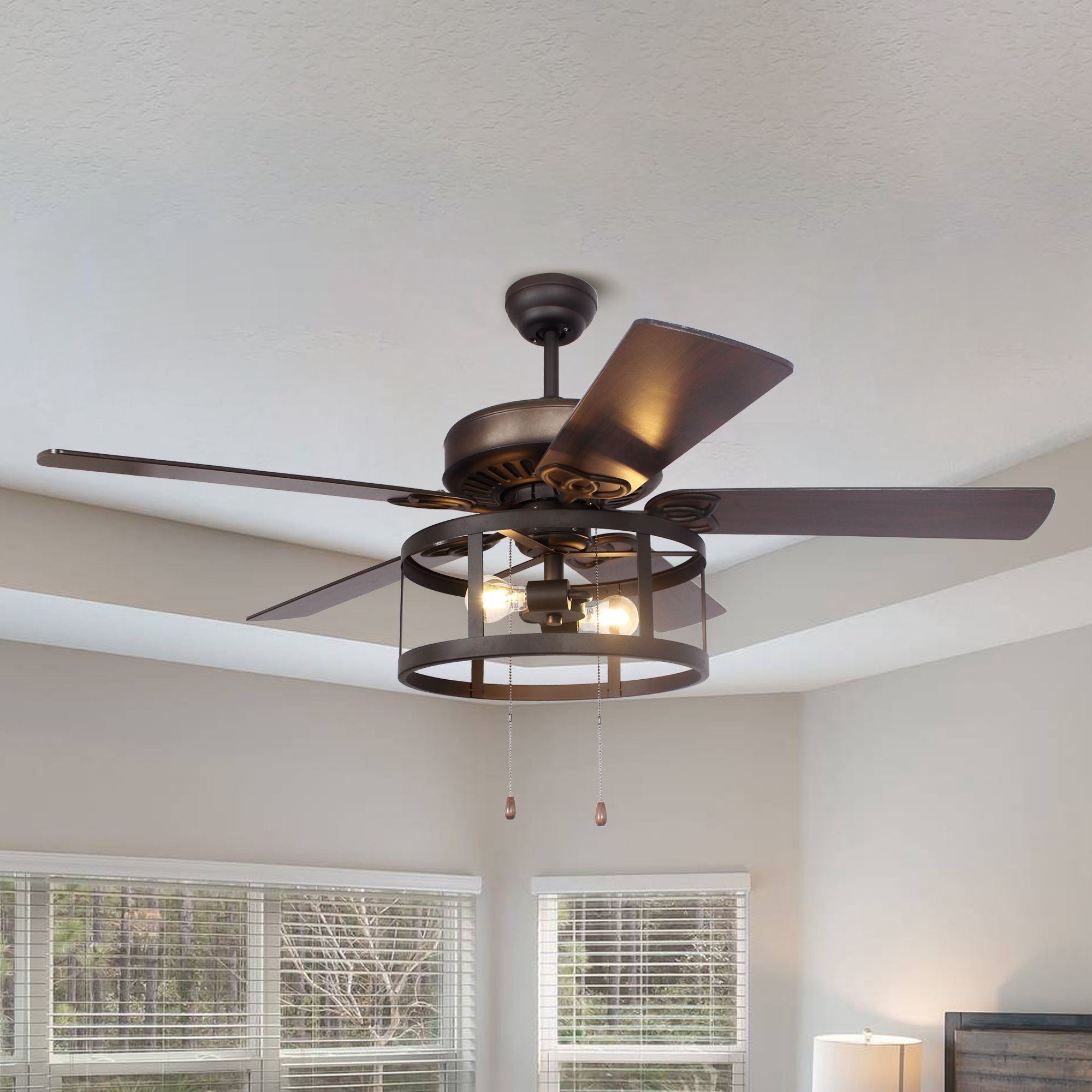 Parrot Uncle 52  Industrial Matte Black Wood 5-Blade LED Ceiling Fan with Pull Chain thumbnail