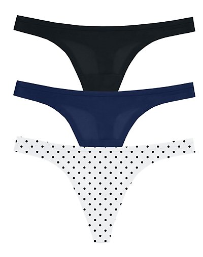 Maidenform Comfort Devotion Sweet Nothings Thong, 3-Pack - Size - L - Color - Black Pin Dot/Navy/Black
