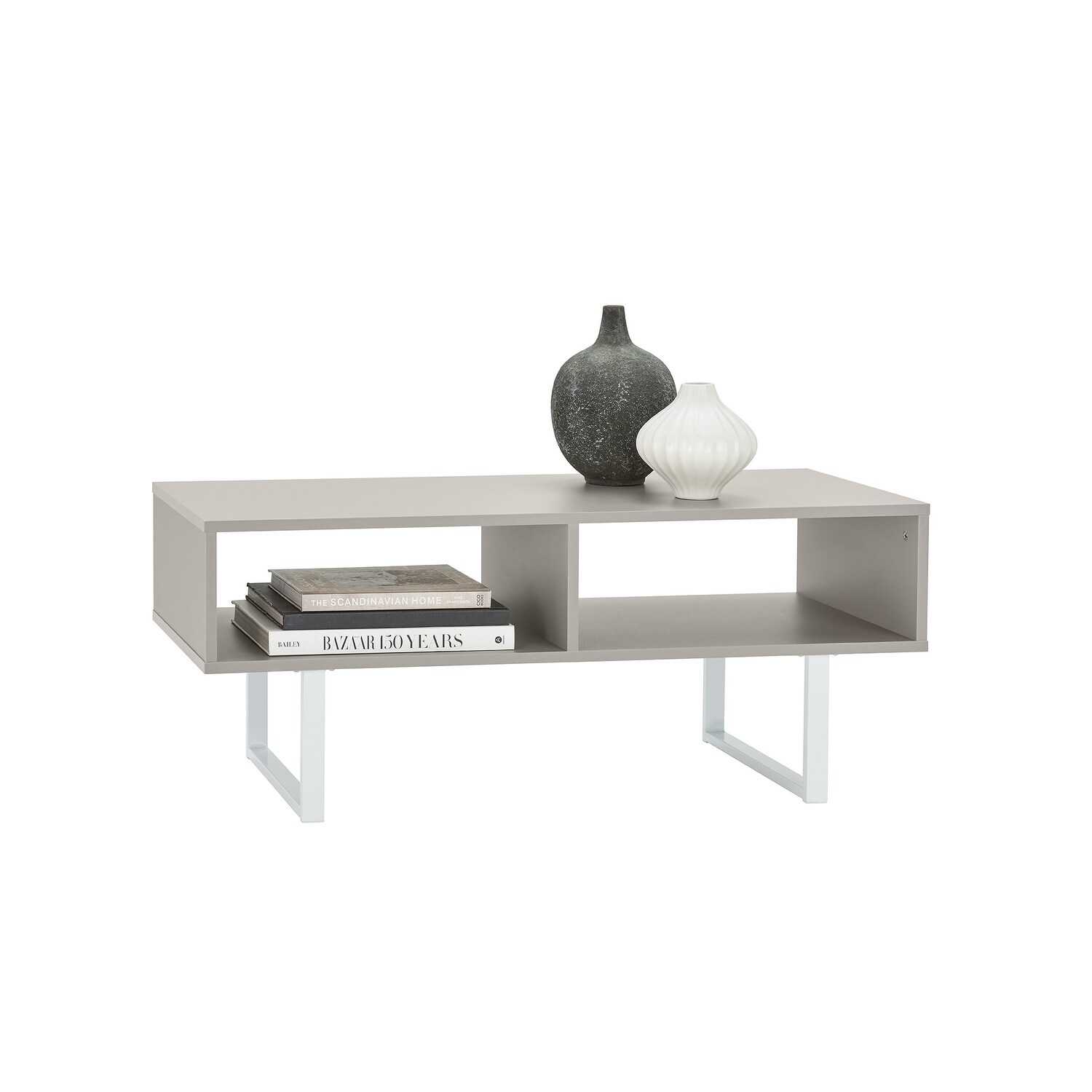 Mixed Material Storage Furniture 39.45 in. L X 15.8 in. D Smoky Taupe Rectangle Wood Coffee Table with Decorative Shelf thumbnail