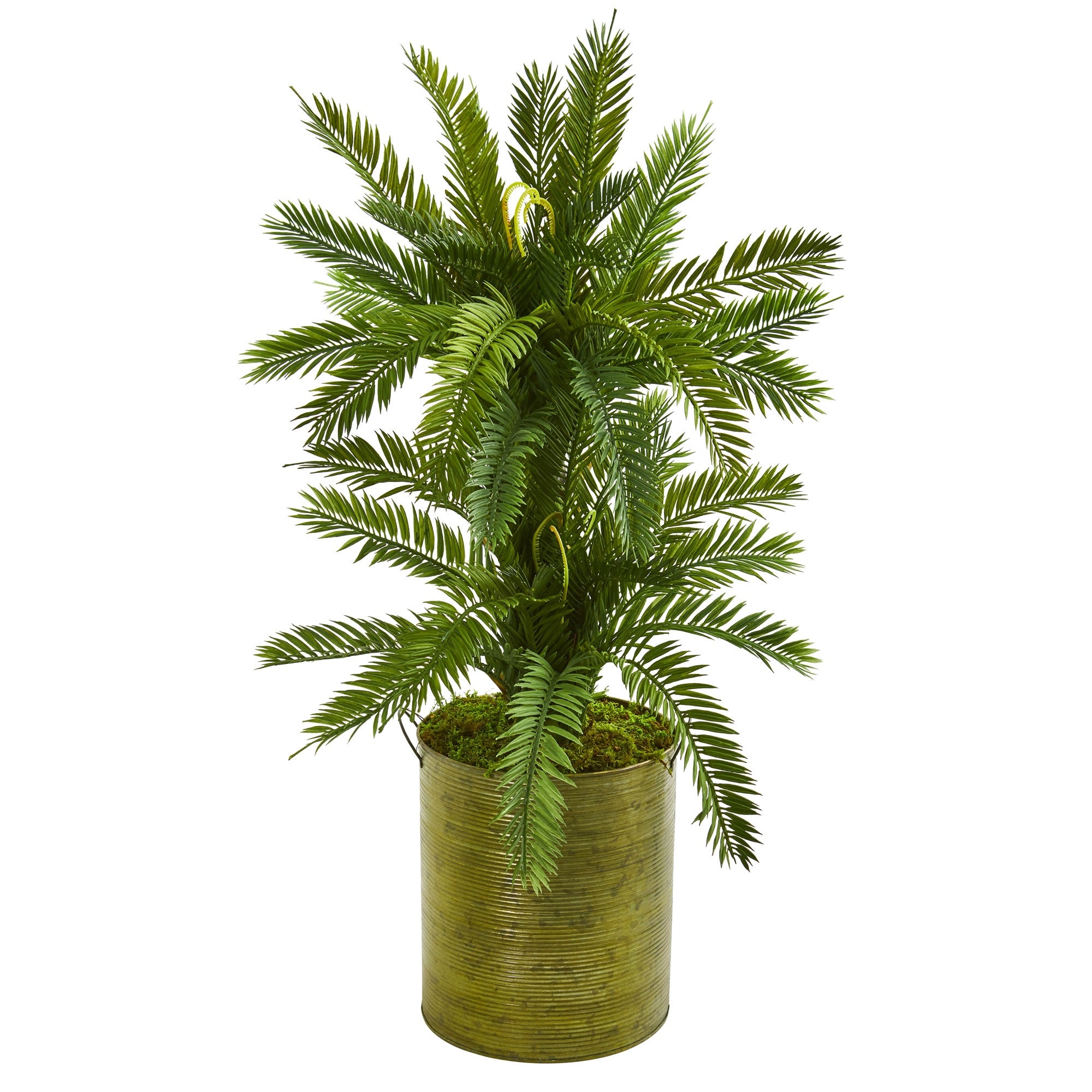 2.5' Double Cycas Artificial Plant in Metal Planter - Green - Pot Size: H: 10 in. W: 8 in. D: 8 in.