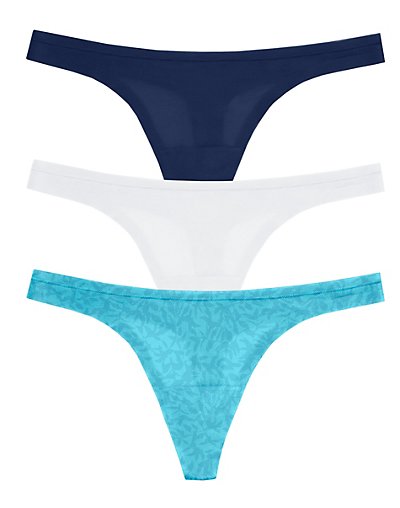 Maidenform Comfort Devotion Sweet Nothings Thong, 3-Pack Hidden Blue Floral/White/Navy M