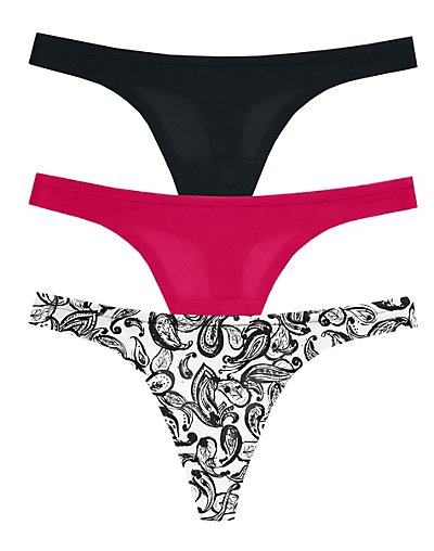 Maidenform Comfort Devotion Sweet Nothings Thong, 3-Pack Inked Paisley/Camera Red/Black M
