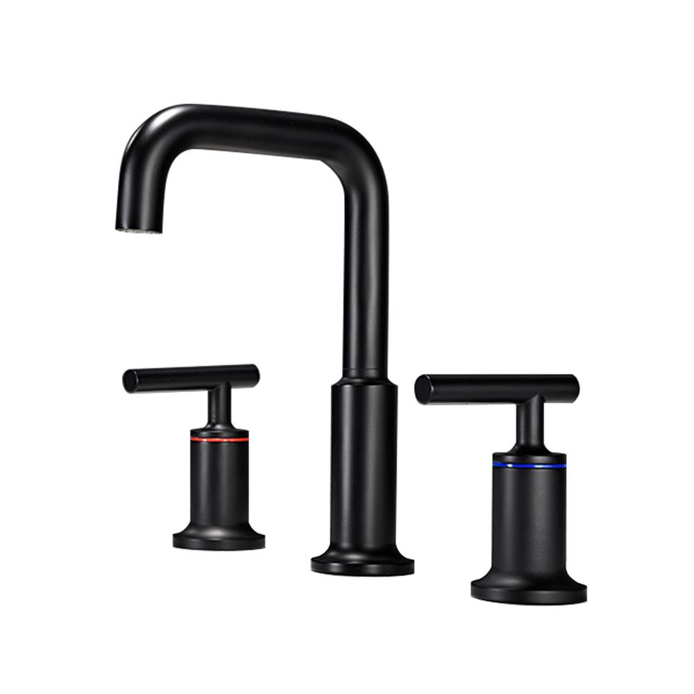 Parrot Uncle Tavion 8 in. Widespread Double Handle High Arc Bathroom Faucet in Matte Black