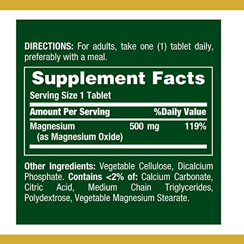 Magnesium by Nature’s Bounty, 500mg Magnesium Tablets for Bone & Muscle Health, 200 Tablets thumbnail
